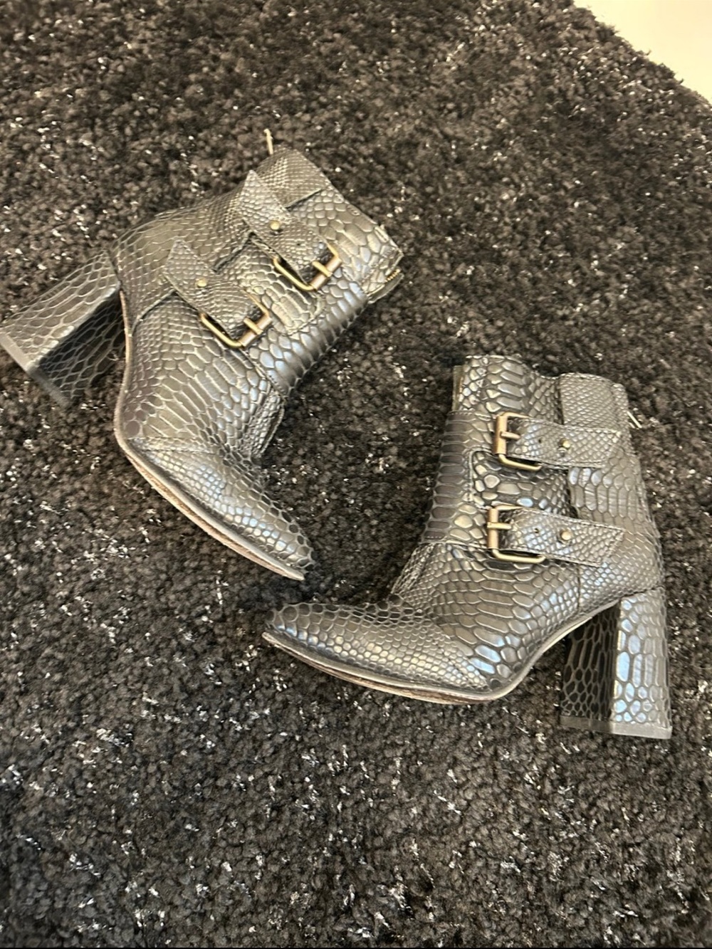 Freebird by Steven Black Croc-Embossed Buckle Boots